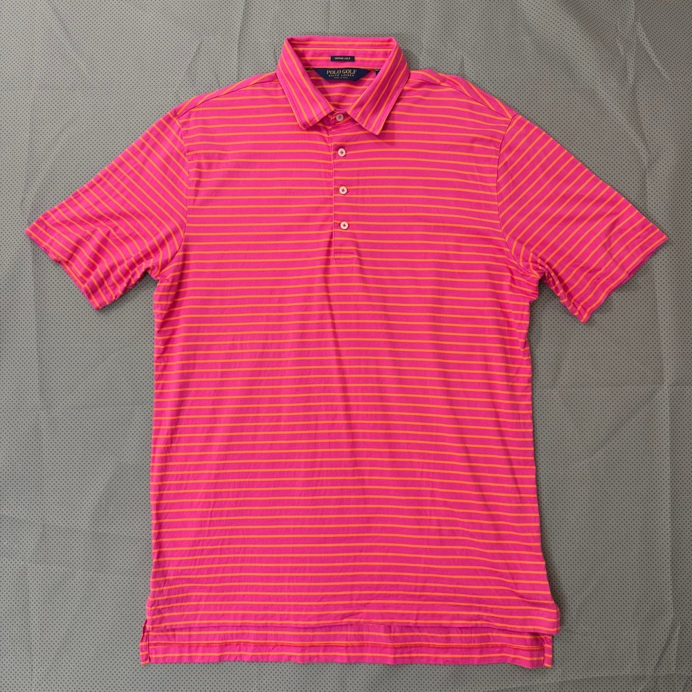 Polo Golf Ralph Lauren Vintage Lisle Polo L Pink Orange Striped Pima Cotton Peru